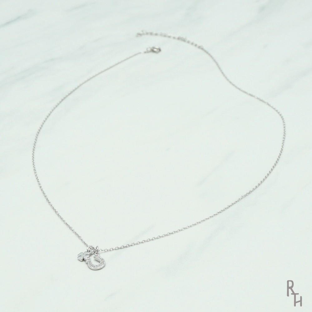 Silver Lucky Horseshoe Shamrock Necklace | 925 - Picture 2 of 2